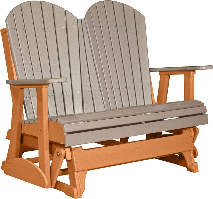 LuxCraft LuxCraft Weatherwood 4 ft. Recycled Plastic Adirondack Outdoor Glider Weatherwood on Tangerine Adirondack Glider 4APGWWT
