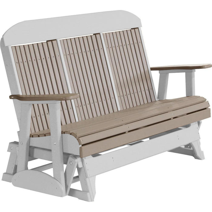 LuxCraft LuxCraft Weatherwood 5 ft. Recycled Plastic Highback Outdoor Glider Weatherwood on Dove Gray Highback Glider 5CPGWWDG