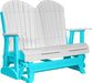 LuxCraft LuxCraft White 4 ft. Recycled Plastic Adirondack Outdoor Glider With Cup Holder White on Aruba Blue Adirondack Glider 4APGWAB-CH