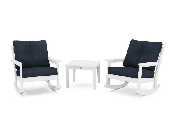 Polywood Polywood Vineyard 3-Piece Deep Seating Rocker Set White / Marine Indigo Rocking Chair PWS396-2-WH145991 190609261046