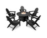 Polywood Polywood Vineyard Adirondack 6-Piece Chat Set with Fire Pit Table Black Adirondack Chair PWS415-1-BL 190609066580