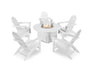 Polywood Polywood Vineyard Adirondack 6-Piece Chat Set with Fire Pit Table White Adirondack Chair PWS415-1-WH 190609066641