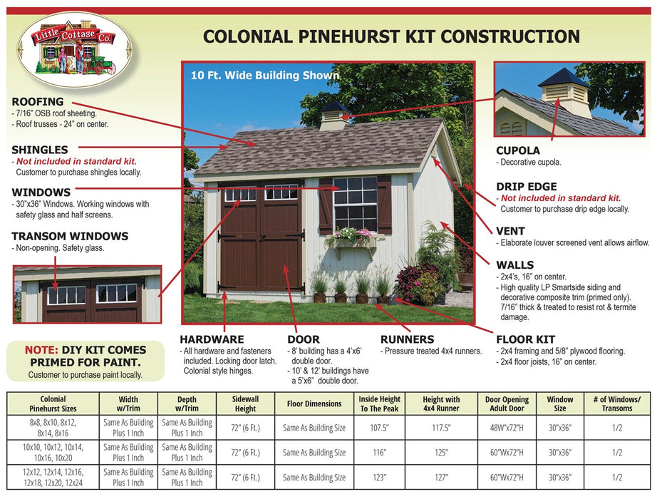 Little Cottage Co. Colonial Pinehurst - Panelized Kit Sheds & Barns